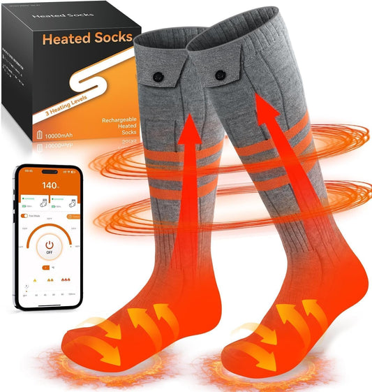 Heated Socks, APP Control Electric Heated Socks for Men Women, 2 * 5000Mah Rechargeable Battery Powered Warm Socks, Washable Thermal Socks Foot Warmer for Winter Hunting Skiing Hiking Camping