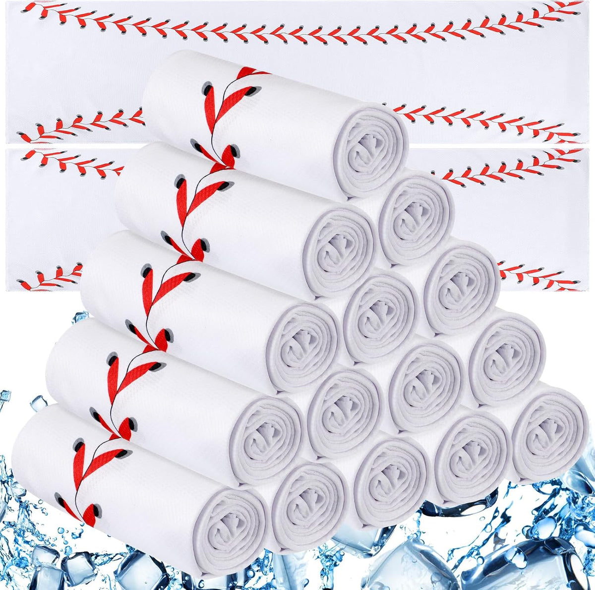 18 Pcs Cooling Towels 40"X12", White, Baseball