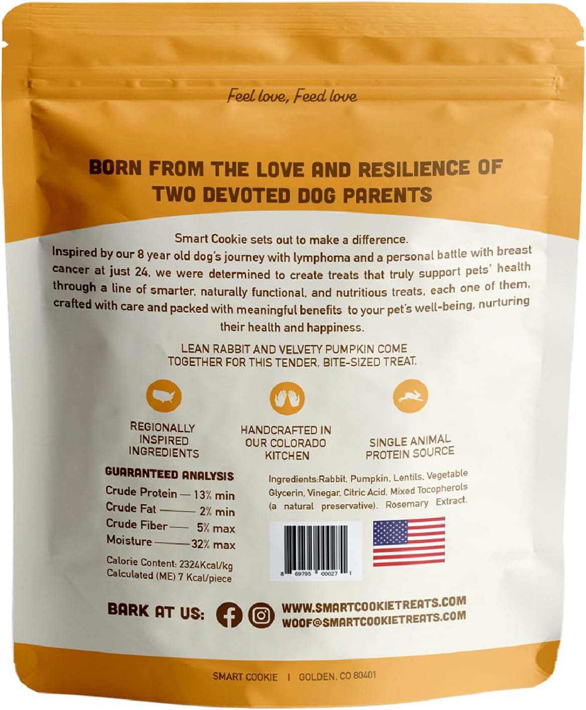 Smart Cookie All Natural Dog Treats - Rabbit & Pumpkin - Training Treats for Dogs & Puppies with Allergies, Sensitive Stomachs - Soft Dog Treats, Grain Free, Chewy, Human-Grade, Made in USA - 5Oz Bag