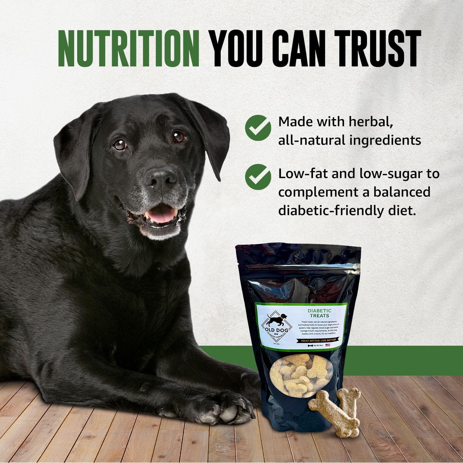 Old Dog Cookie Company All Natural Diabetic Dog Treats – Vet Approved Dog Snacks | Best Healthy Chews for Dogs, Top Treat for Dogs | Low Glycemic, Supports Healthy Blood Sugar | 10 Oz