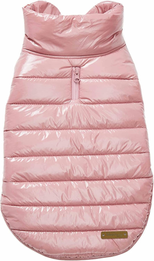 Blueberry Pet Windproof Quilted Winter Jacket – Cozy Mauve Pink Puffer Coat for Medium Dogs, Size 18 (18.5" Back Length), Glossy Warm Outdoor Wear with Easy On/Off Design