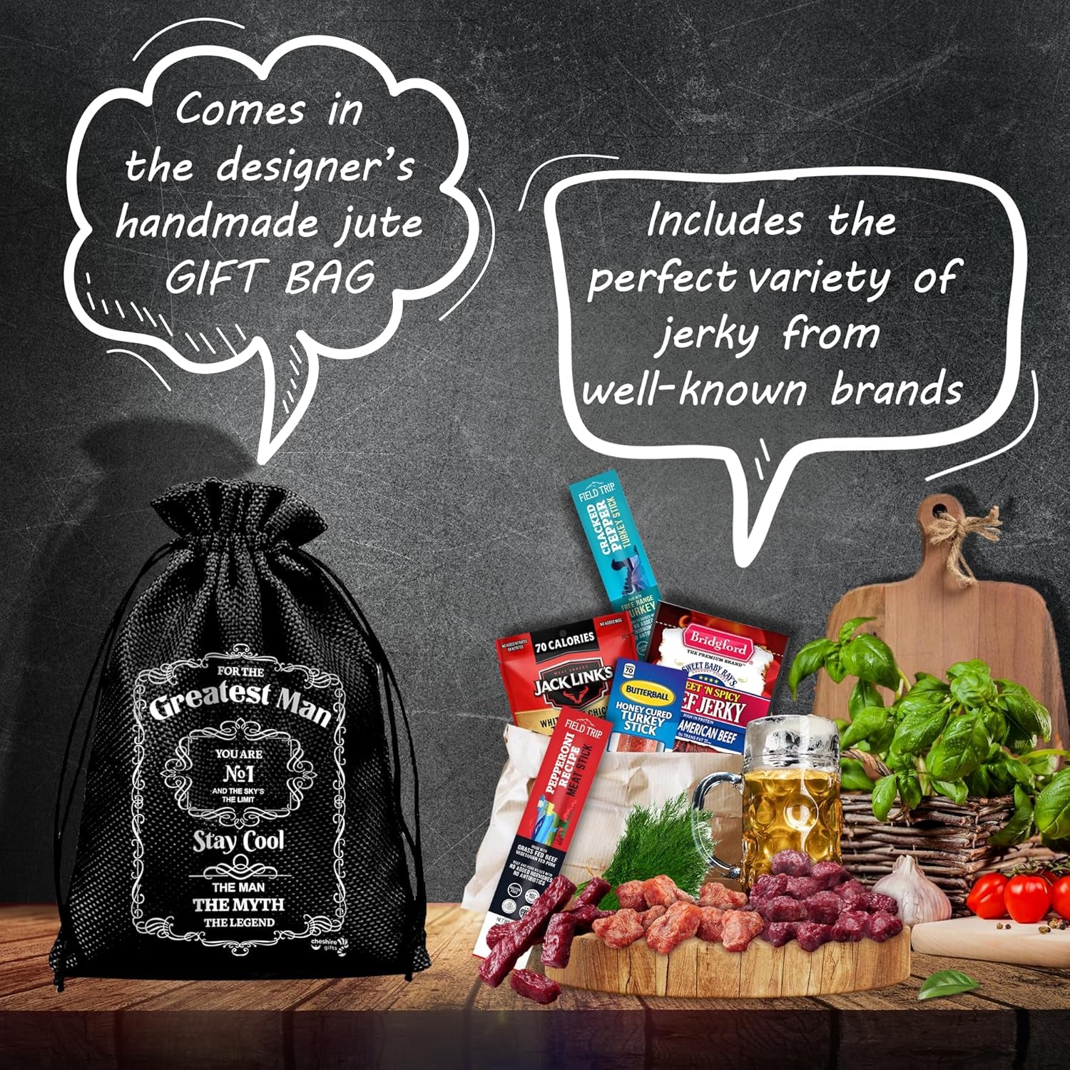 Beef Jerky Gift Baskets for Men - Meat and Cheese Gift Baskets, Birthday Gifts for Men Who Have Everything with Beef Jerky Variety Pack - Gifts for Dads & Fathers Day