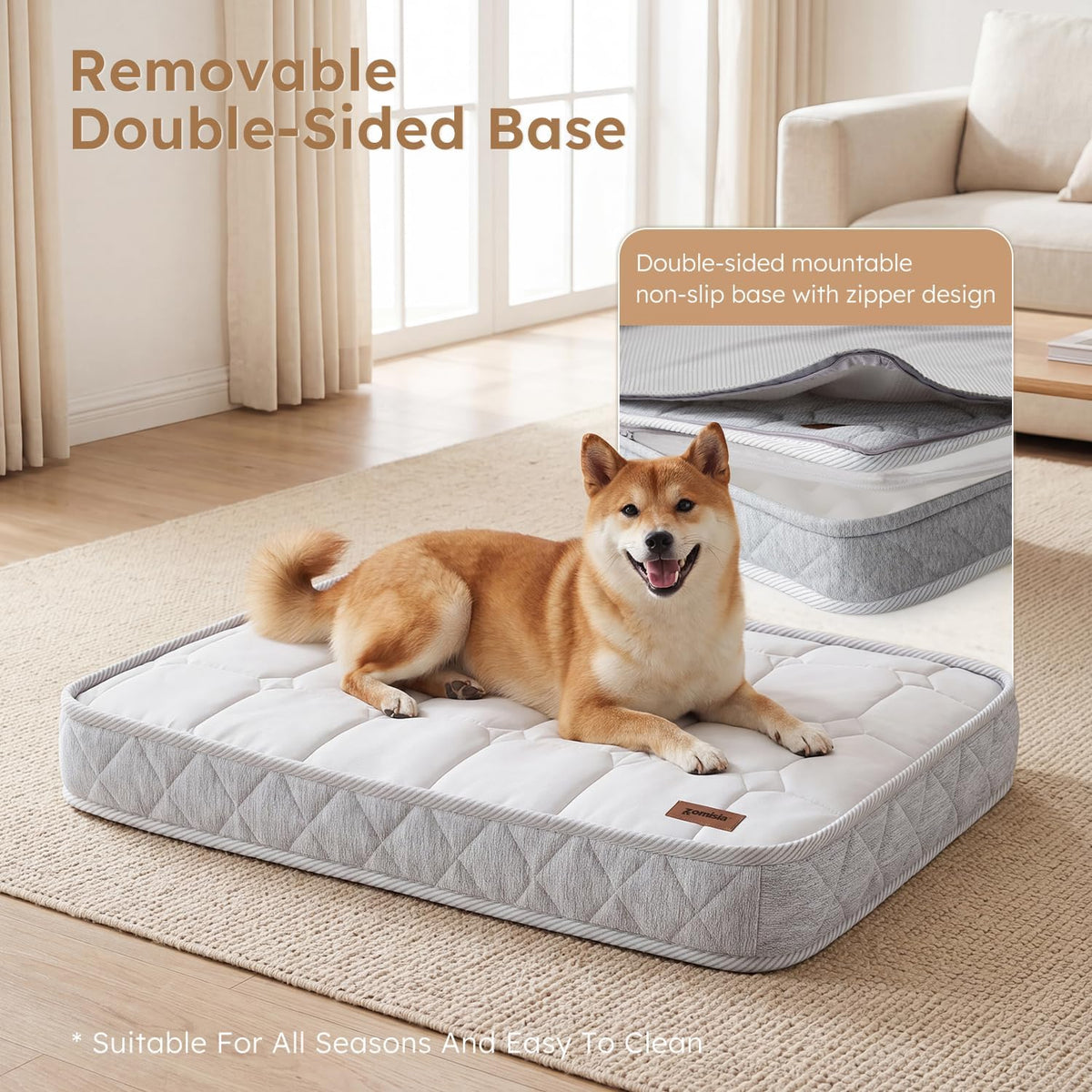 ZOMISIA Q-Max 0.5 Orthopedic Cooling Dog Bed for Crate, Reversible Warm & Cooling Dog Mattress for All Season 3" Thick Egg Crate Foam Pet Bed with Detachable Non-Slip Bottom, Waterproof Cover