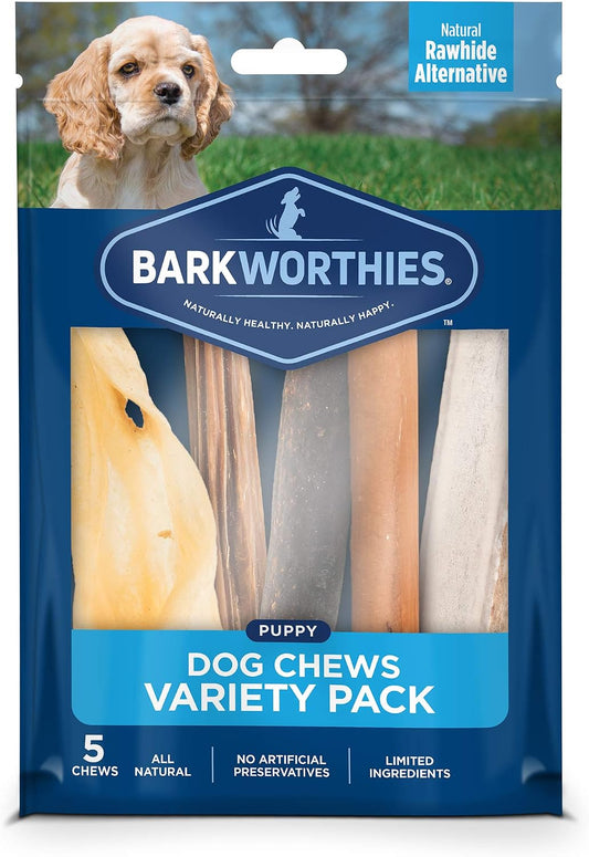 Barkworthies Puppy Variety Pack - 5 Count (Pack of 1) - Protein-Rich, All-Natural, Easily Digestible, Rawhide Alternative, Promotes Dental Health