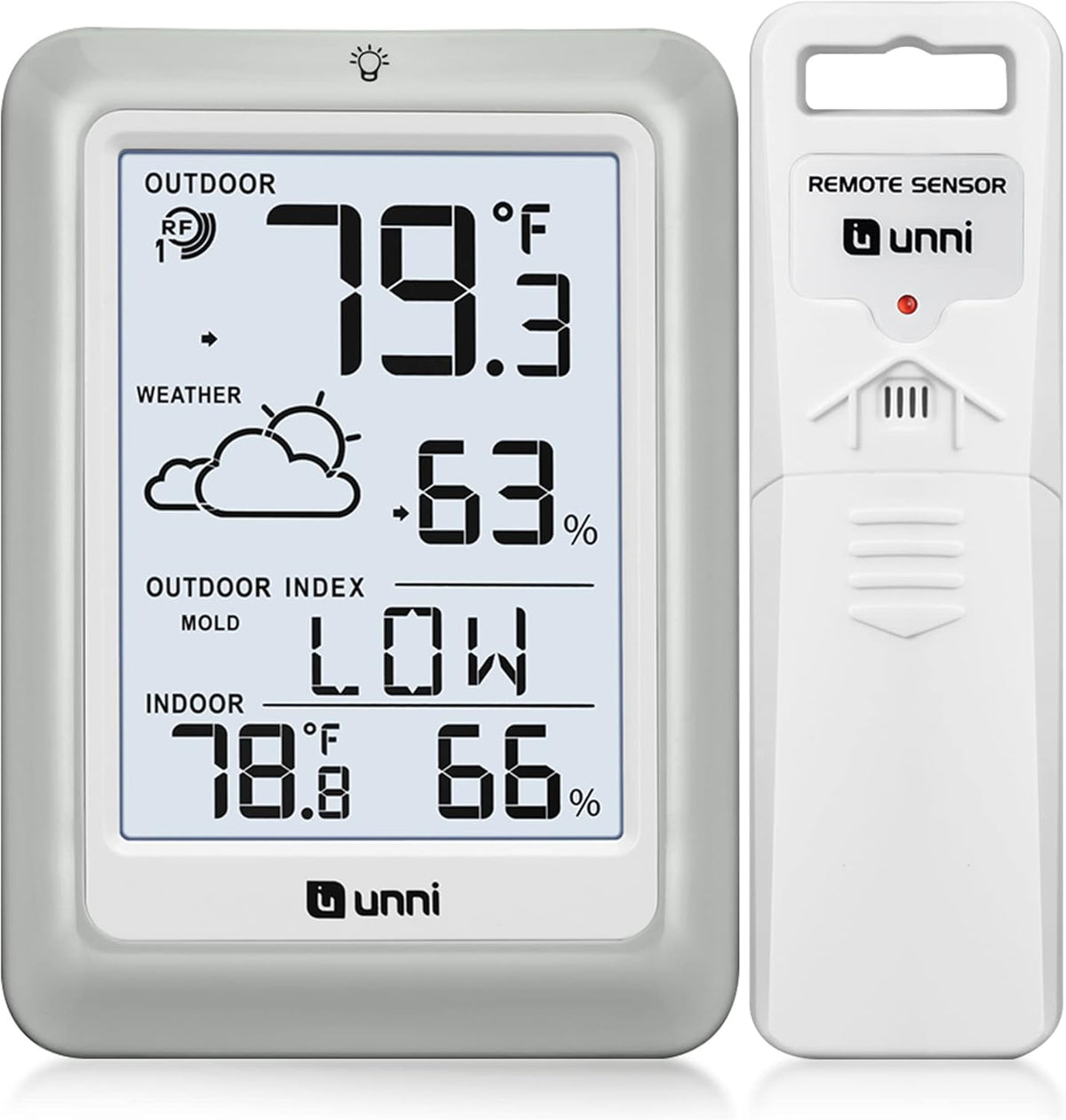 Indoor Outdoor Thermometer Hygrometer Wireless Weather Station | Temperature Humidity Monitor Battery Powered inside outside Thermometers with 330Ft Range Remote Sensor and Backlight Display