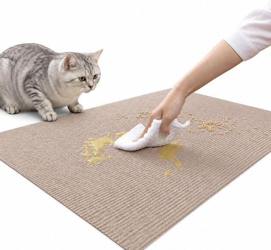 Cat Litter Box Mat for Pet, Dog Litter Mat with Vacuum Grip Non Slip Backing, Easy to Clean Water-Resistant Pet Litter Mat for Litter Box, Food Bowls and Feeding Area, Camel 35 X 24 Inch