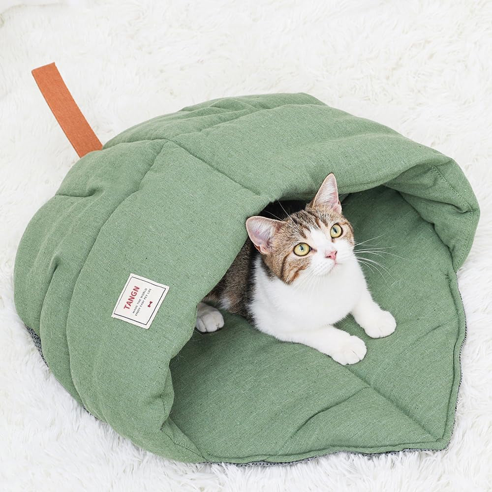 Cat Sleeping Bag Cave Bed with Non-Slip Bottom (Leaf Green)