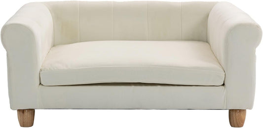 CRITTER SITTERS 33” Faux Suede Ped Bed in Cream, Durable Washable Sofa Couch for Small & Medium Cats & Dogs, Must Have Accessory for Yorkies, Shih Tzus & Frenchies, Kitten & Puppy Essential Furniture