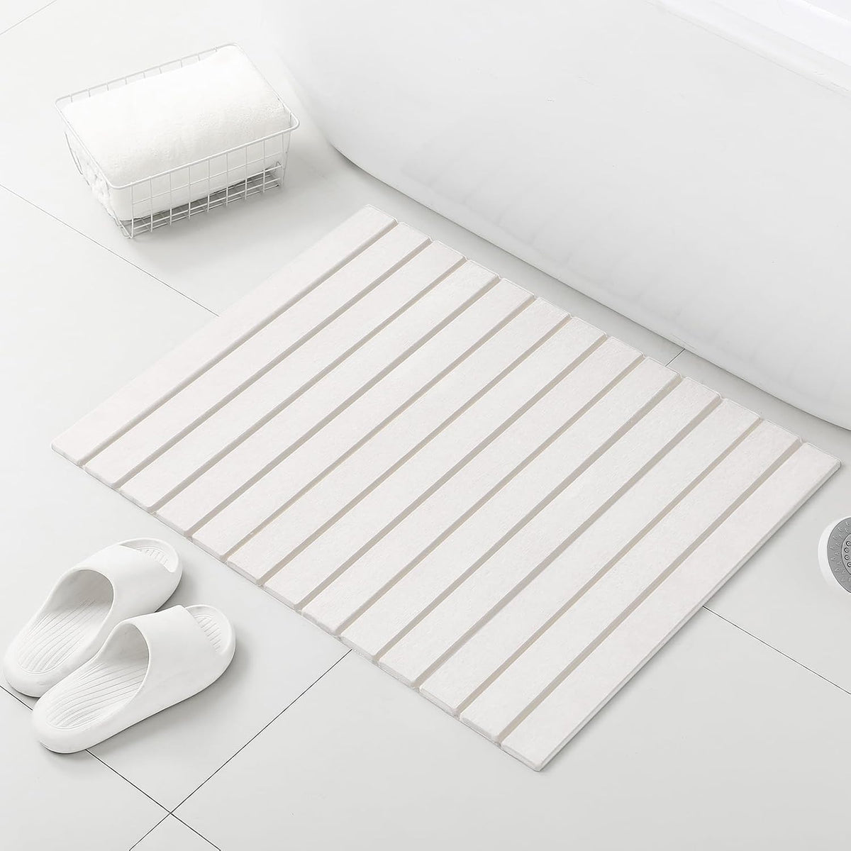 KEYCHAD Large Stone Bath Mat, Diatomaceous Earth Mat, 30.2X23.5", White