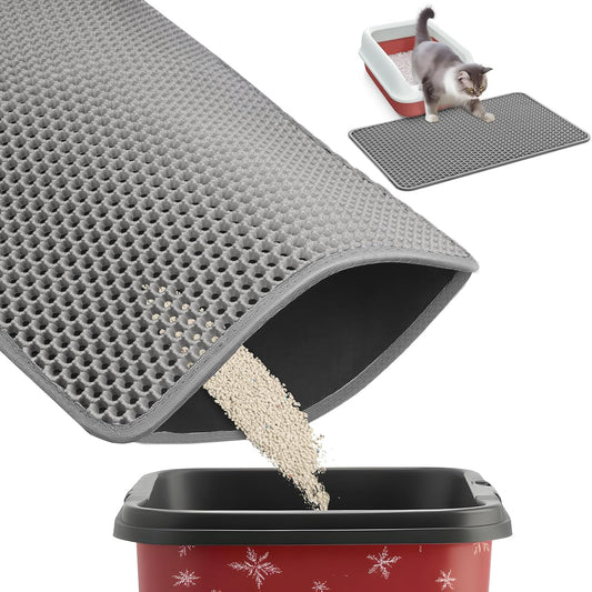 Powools Ultra-Large Cat Litter Mat, 27'' X 19", Double-Layer, Grey