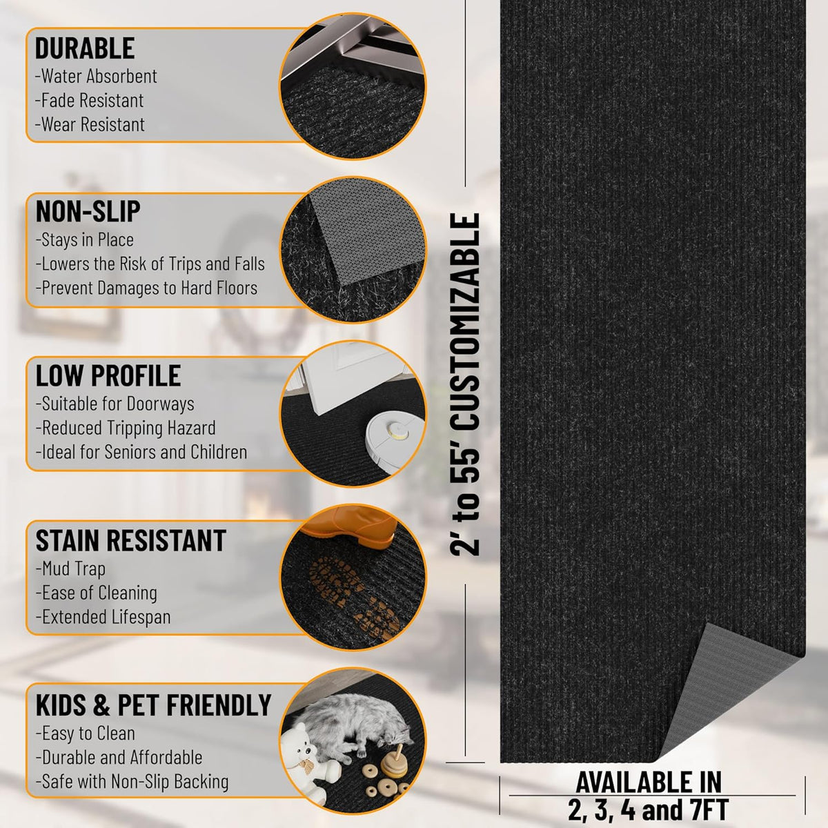 Ottomanson Waterproof Runner Rug 2’X6, Non Slip Indoor Outdoor Door Mat
