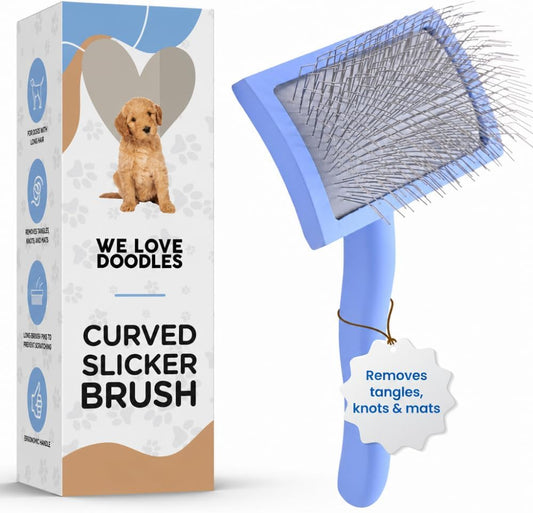 Curved Slicker Brush for Dogs, Goldendoodles & Poodles with Long Hair, Med