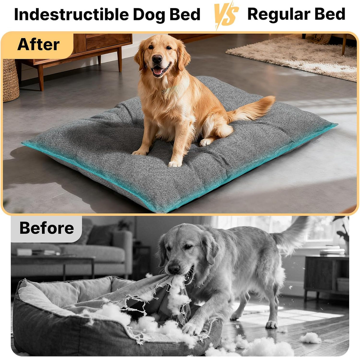 Veehoo Indestructible Dog Bed for Crate, Chew Proof Dog Crate Pad, 35"X22"
