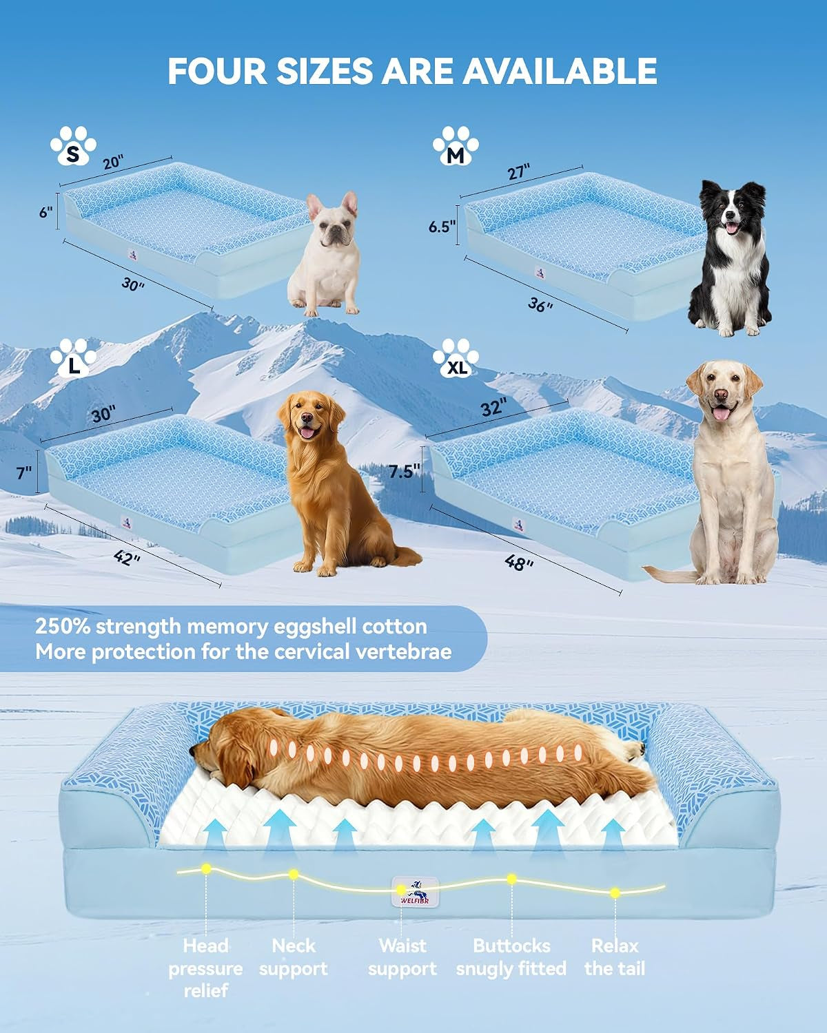 Cooling Dog Bed with PCM, Instant Chill Pet Sofa for Large, Indoor Outdoor