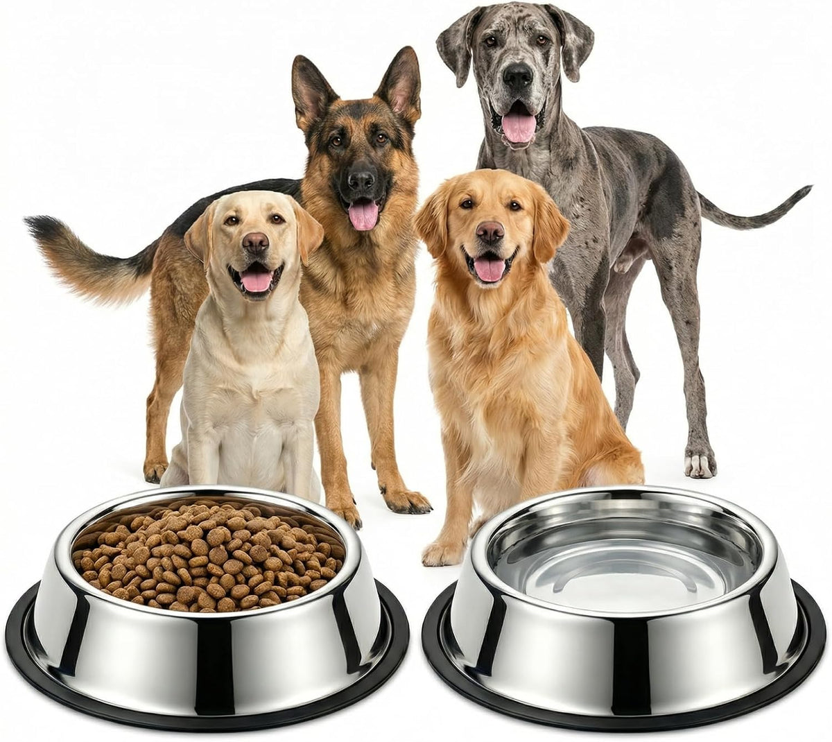 No-Tip Stainless Steel Dog Bowls, 54Oz, 2-Pack