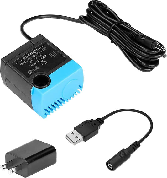 SP-400LV Cat Water Fountain Pump, Cat Fountain USB Replacement Pump with Adapter Compatible with Ceramic, Butterfly, Seaside, Stainless Steel, 360 Plastic Pet Water Fountain