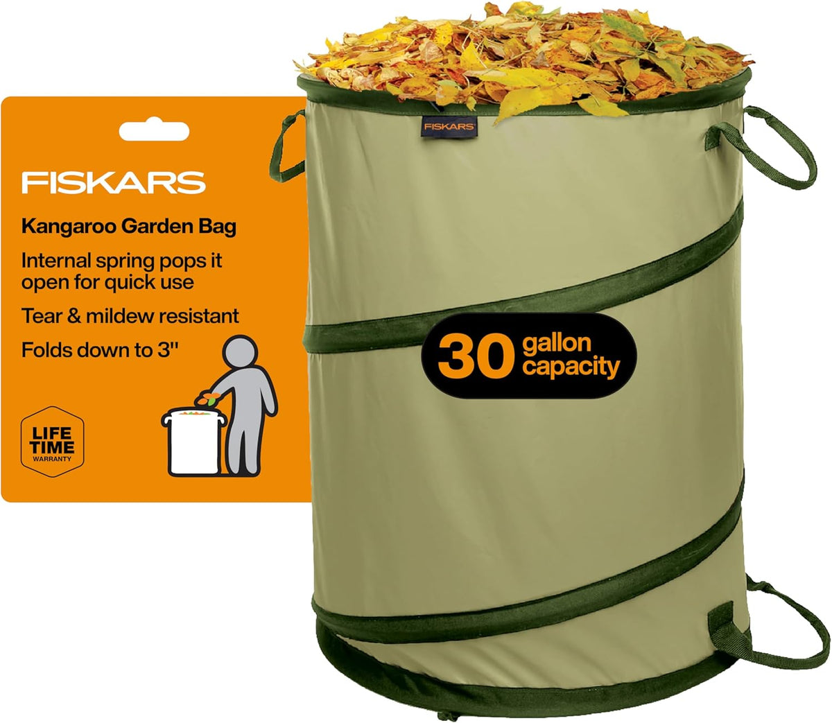Fiskars 30-Gallon Kangaroo Collapsible Pop up Garden Bag for Yard Waste