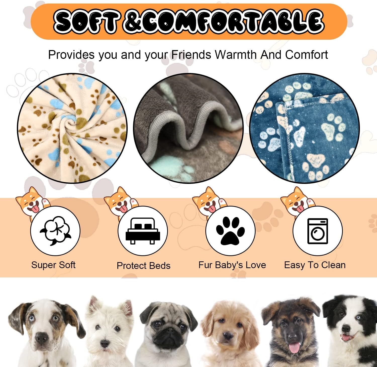 Rezutan 1 Pack 3 Blankets for Dogs, Dog Blanket for Large & Medium Pet Cat, Premium Soft Fluffy Suitable for Dog Kennels & Beds, Sofas, Gifts Puppy Essentials, 41X31Inch, Gray/Blue/Beige