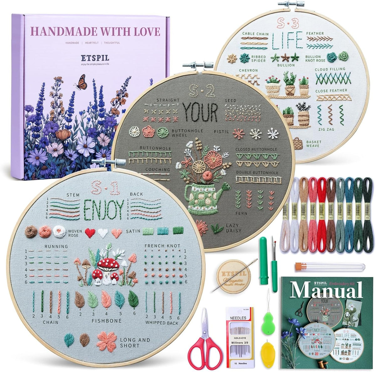 ETSPIL Embroidery Kit for Beginners, 4K Step-By-Step Video, Adults, Gift