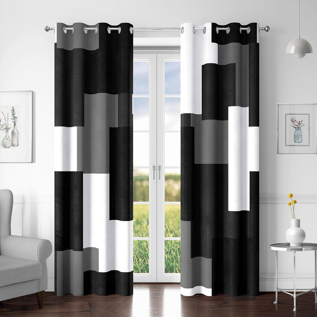Tyrot Black White Grey Blackout Curtains for Bedroom Living Room 84 Inch