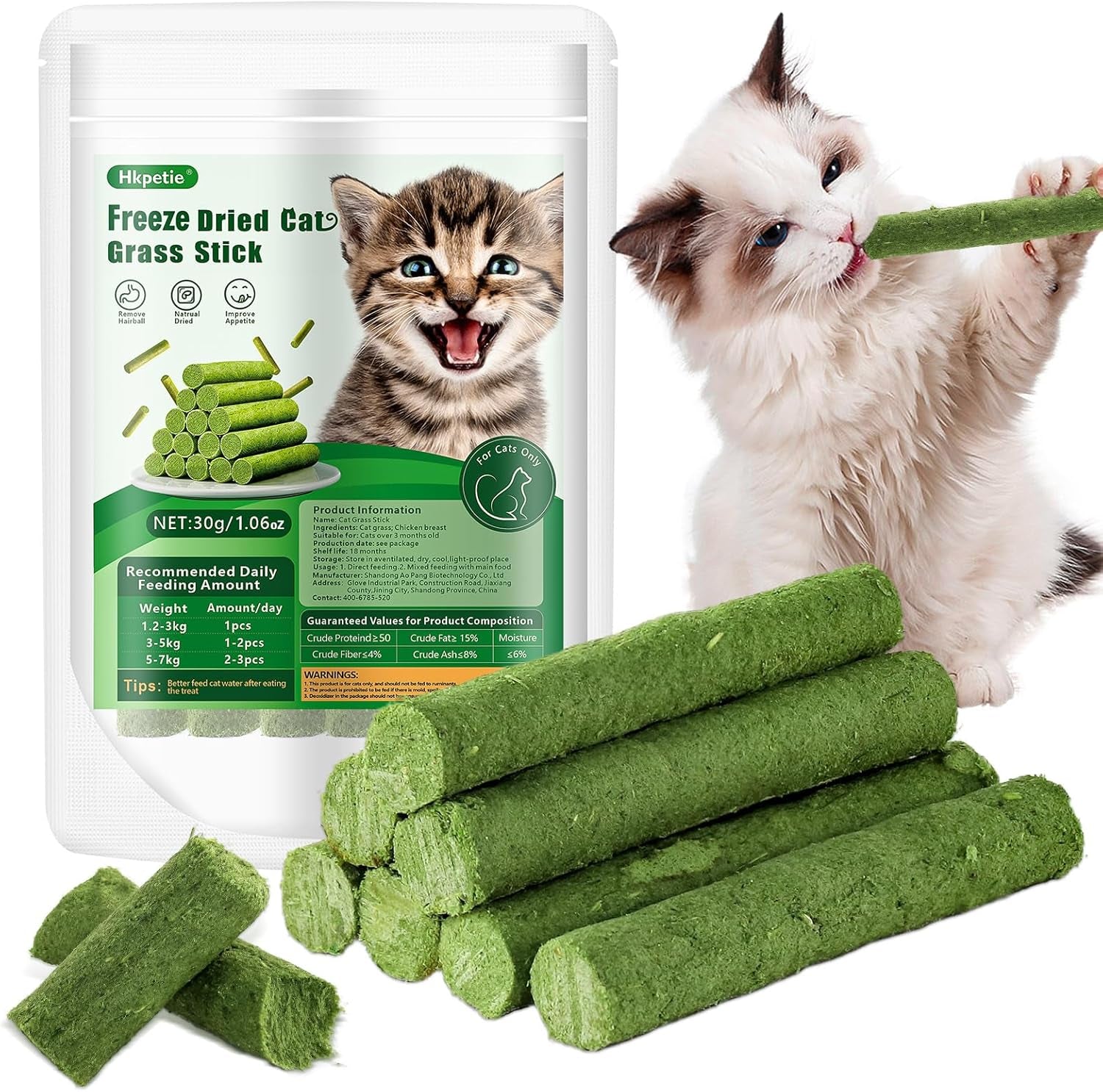 30G Cat Grass Sticks, Delicious Cat Grass Teething Stick Edible Cats Chew Toy Cat Treats Snack for Teeth Cleaning and Hairball Removal