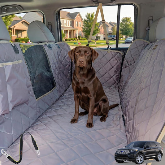 56" Wx60 L Dog Car Seat Cover for SUV & Truck, Heavy Duty 900D Waterproof Pet Hammock with Mesh Window, Odorless Scratchproof Backseat Protector for Large Dogs, Fit Model Y, F-150, RAV4 - Grey