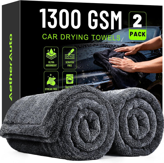 𝟏𝟑𝟎𝟎GSM Car Drying Towels: 2-Pack 36"X24" - Super Absorbent