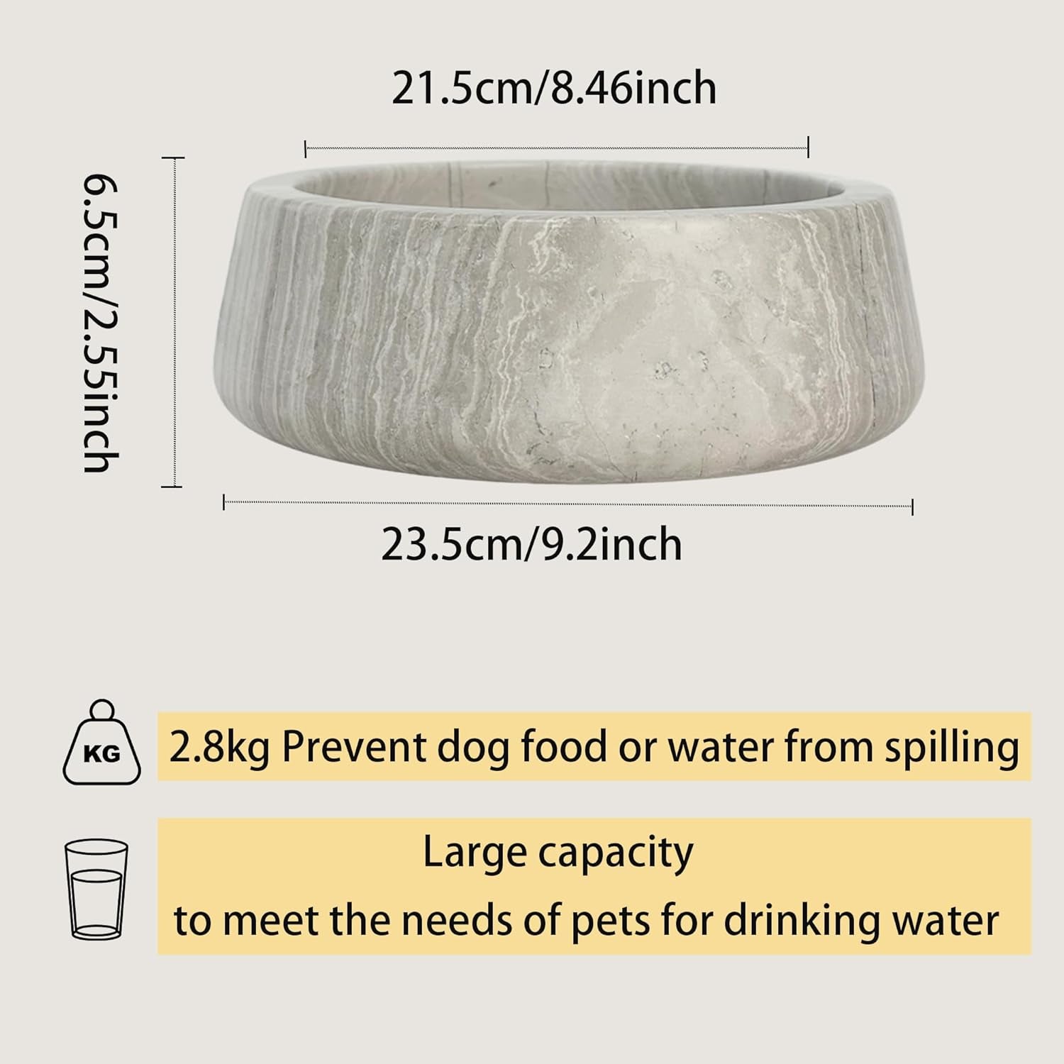 Marbledog Bowls - Large Dog Water Bowl,Spill Proof Dogs Water Bowl,Non Slip Quiet Bottom,Easy to Clean,Applies to Dog,Big,Extra Large Pet,Heavy Duty Pet Bowls for Indoor/Outdoor,Grey（Ns039）