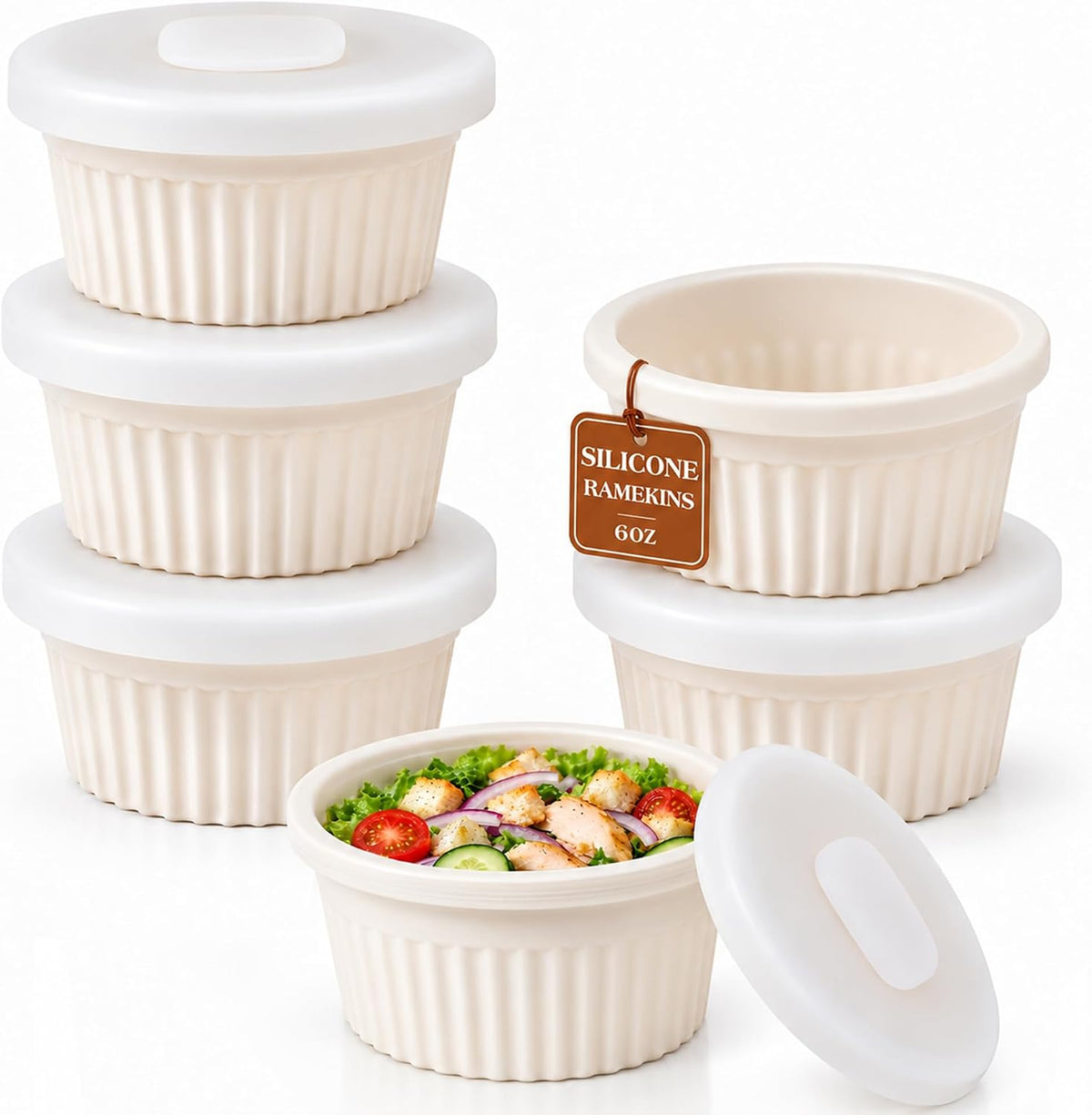 Vinino 6 Oz Silicone Ramekins with Lid, Shatterproof Small Bowls with Frame