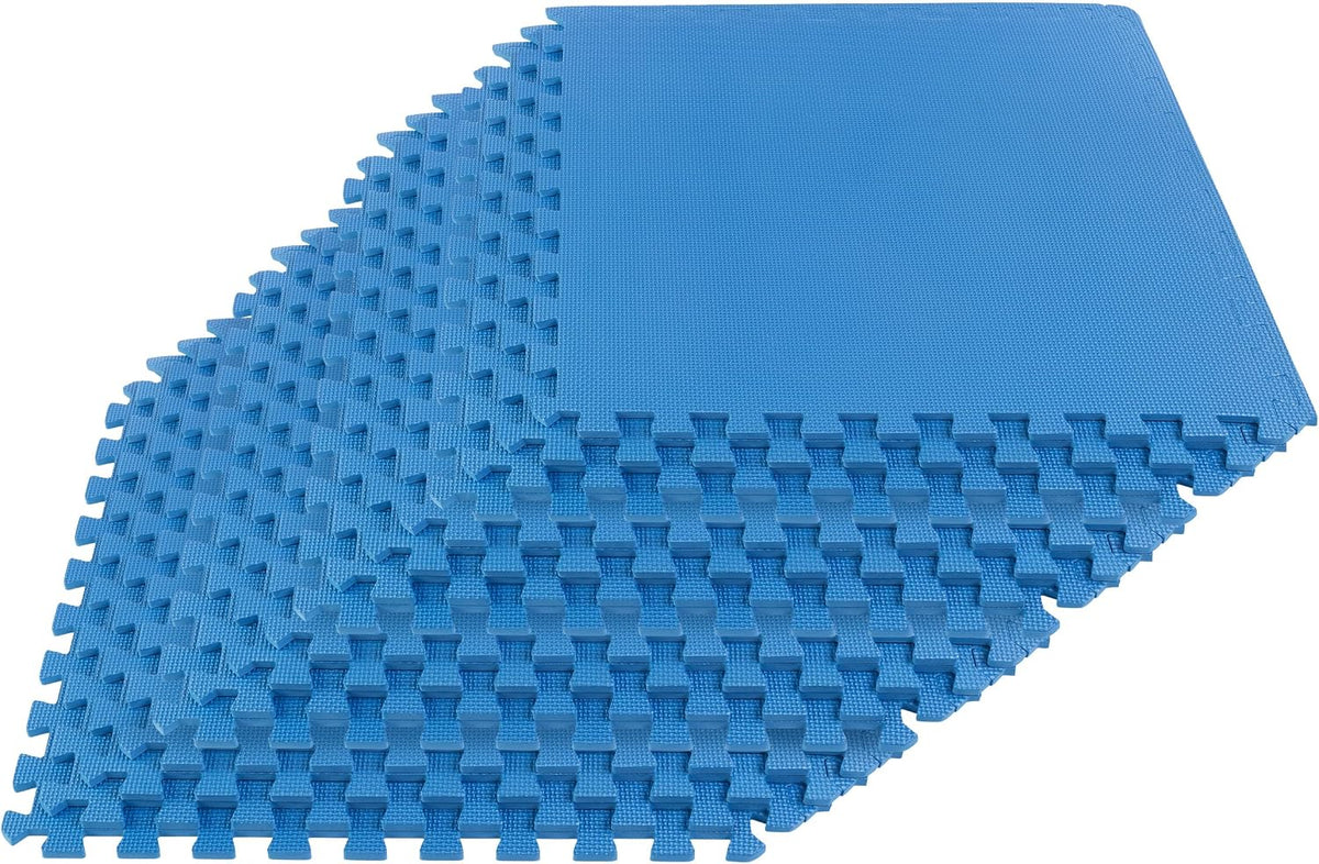 EVA Foam Mat Tiles 16-Pack - 64 SQ FT of Interlocking Padding for Garage, Playroom, or Gym Flooring - Exercise Mat or Playmat by Stalwart (Blue)