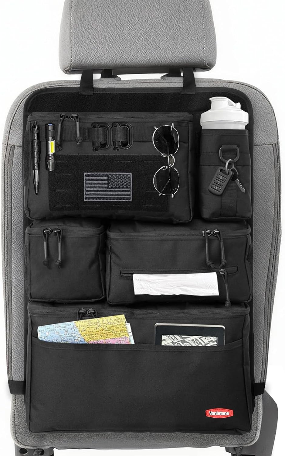 Tactical Car Seat Back Organizer for Trucks, Suvs & Vans, Black