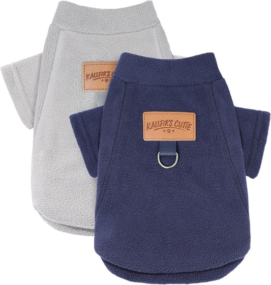 2 Pack Dog Sweaters for Small Dogs Warm Fleece Dog Sweatshirt with Leash Ring Pet Puppy Swearer Coat Apparel Outfit Winter Clothes for Chihuahua, Yorkie, Bulldog, Dachshund Cats XXS, Grey