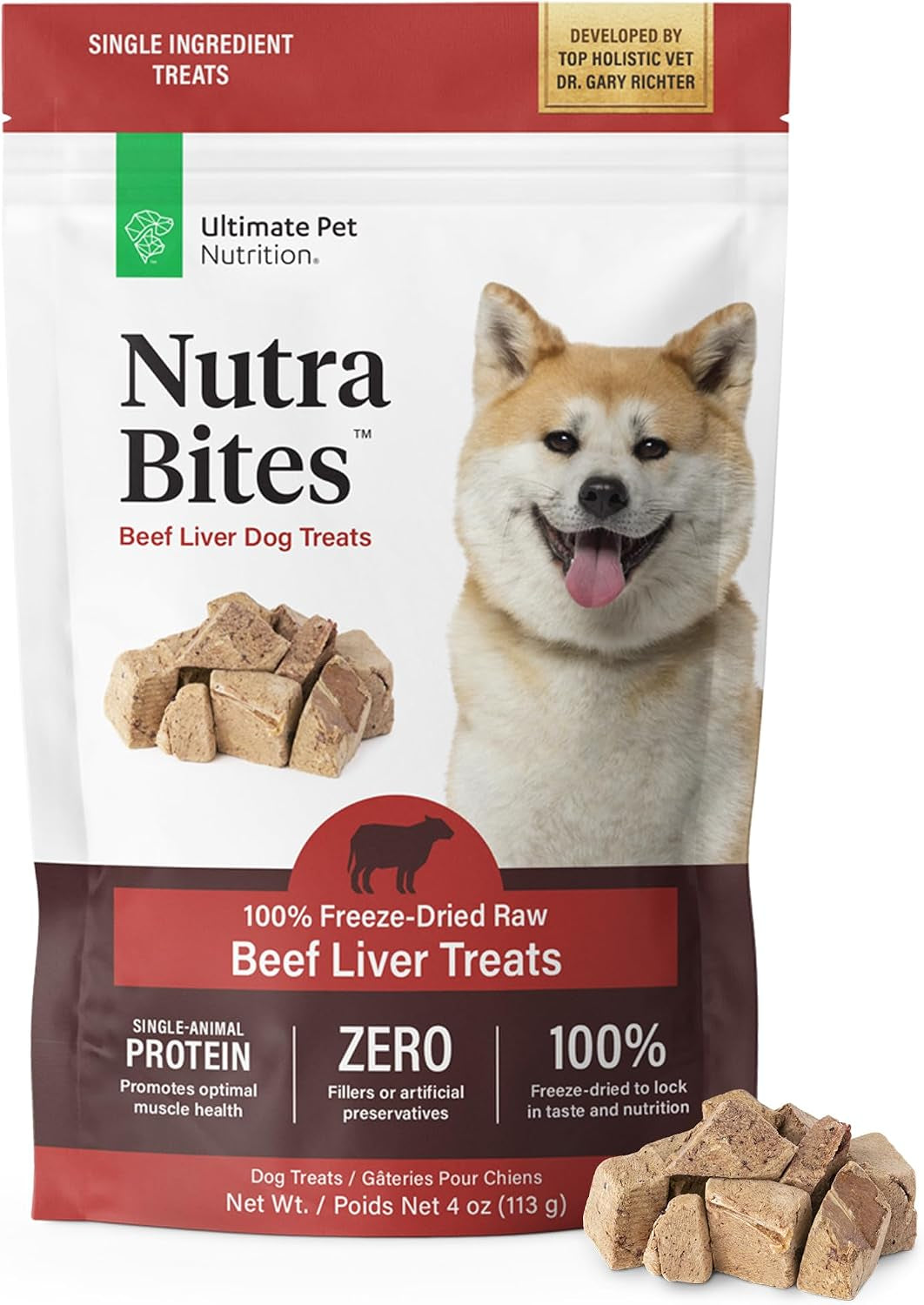 ULTIMATE PET NUTRITION Nutra Bites Freeze-Dried Dog Treats, Beef Liver
