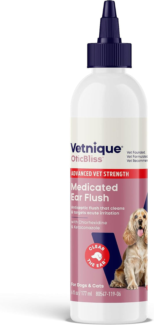 Vetnique Oticbliss Dog Ear Infection Treatment & Ear Cleaner Flush 6Oz