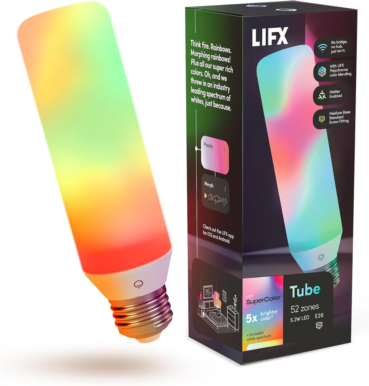 LIFX T10 Smart LED Bulb - Color Changing RGB Tunable White, Matter - E26