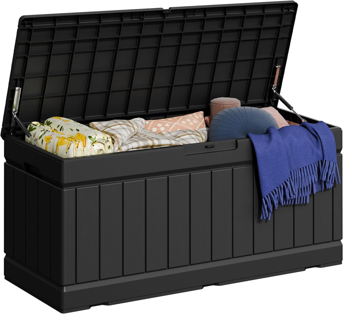 Greesum 82 Gallon Resin Deck Box All Weather Large Outdoor Storage for Patio Furniture, Toys, Garden Tools, Lockable, Black