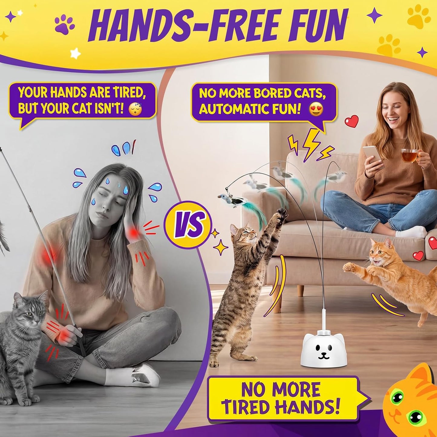 Interactive Cat Toys for Indoor Cats, Automatic Flying Bird Cat Toy with 360° Feather Wand, Strong 8Cm Suction Cup, USB Rechargeable Self-Play Cat Toy for Bored Kittens & Adult Cats
