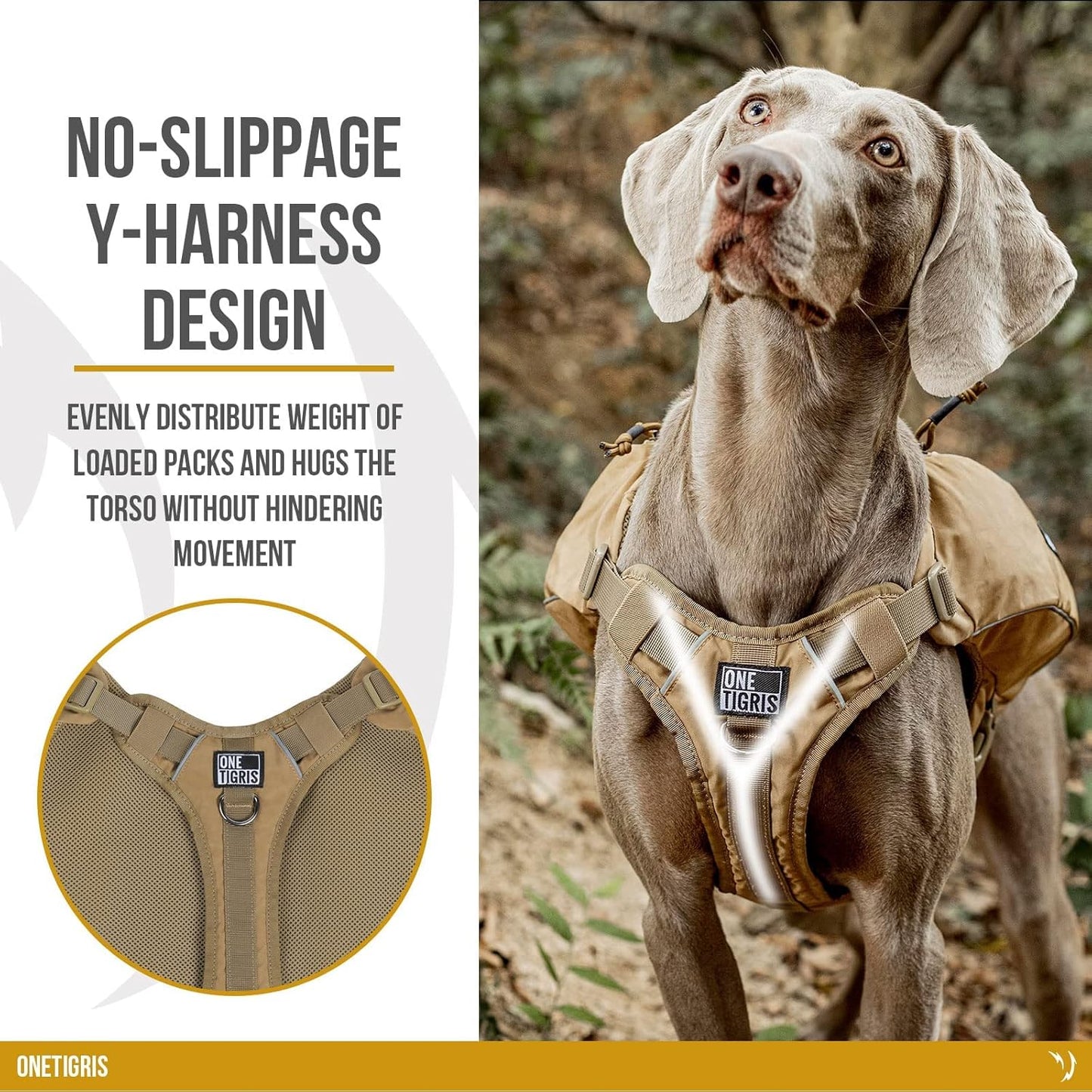 ONETIGRIS Y-Shaped Dog Backpack No Pull CAMLUS Dog Saddle Bag with D-Rings, Lightweight Dog Pack Hiking Gear for Dogs Hunting Camping Travel