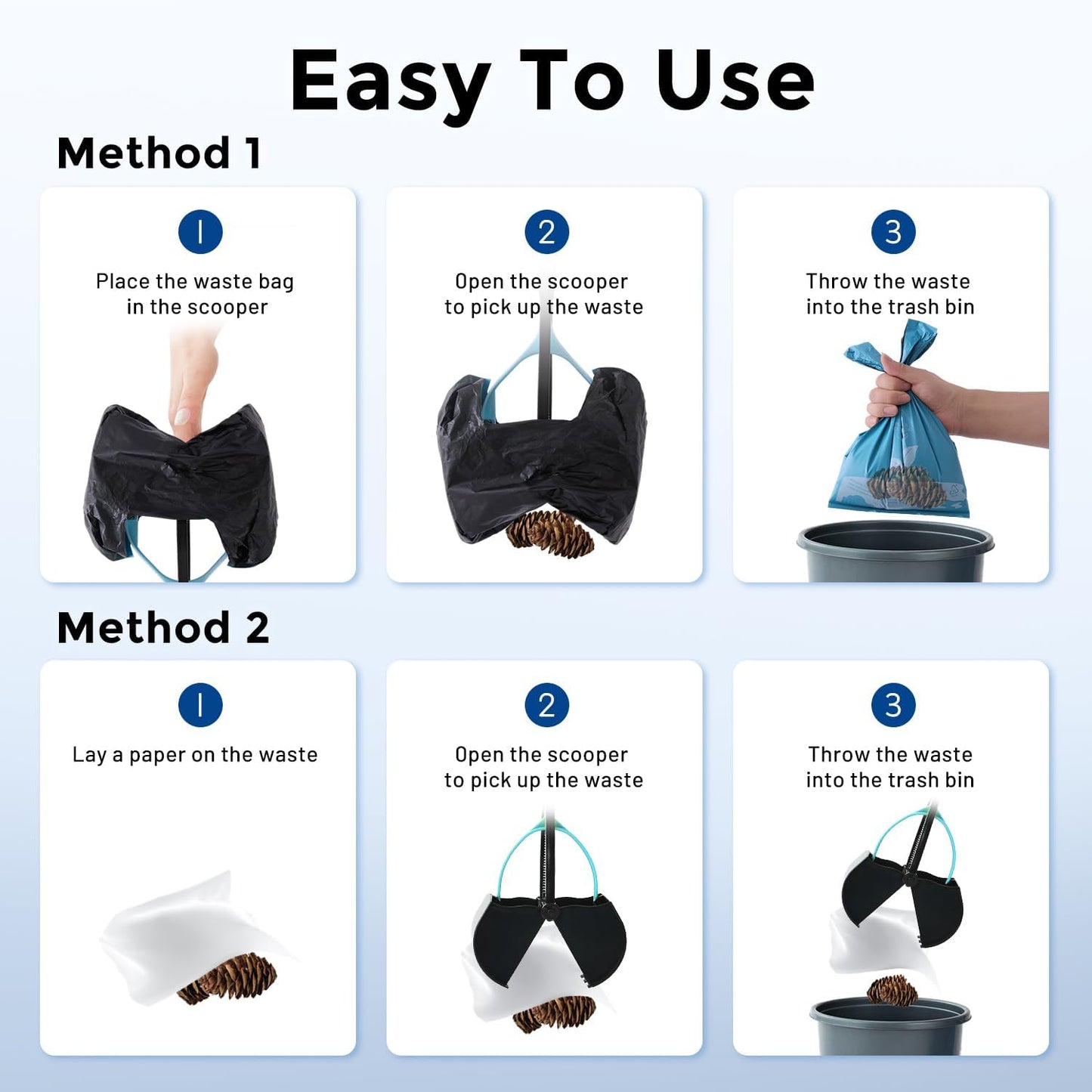 ZOMISIA 32" Pooper Scooper with Waste Bags - Poop Scooper for Large Dogs with Long Handle High Strength Material and Durable Spring for Yard, 30 Count Poop Bags