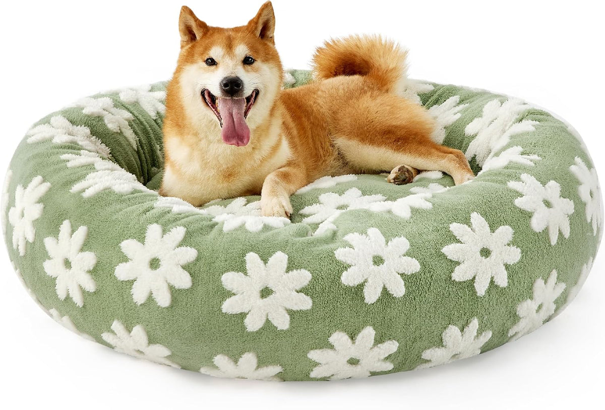LE SURE Shown on TV Jacquard Donut Dog Beds Large Sized Dog,Green 36X36X8In