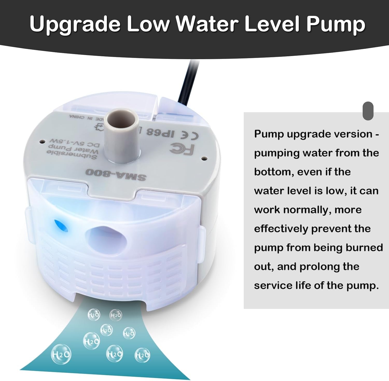 Cat Water Fountain Pump, Pet Water Fountain Replacement Pump SMA-800 Submersible Motor for Stainless Steel Indoor Cat Fountain Pump Replacement(Bottom Pumping)