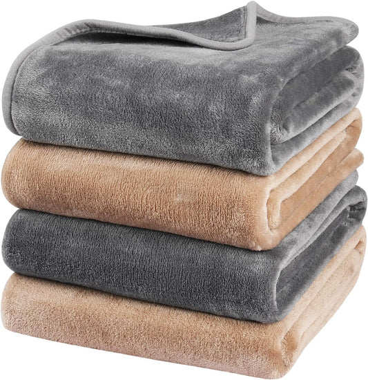 Onarway Dog Blanket Washable for Puppy: 4 Packs Dog Blankets 40”X28” - Fluffy Soft Small Throw for Cat Puppy Kitten Dogs - Fleece Pet Blankets for Bed Sofa Car and Indoor - Grey and Khaki