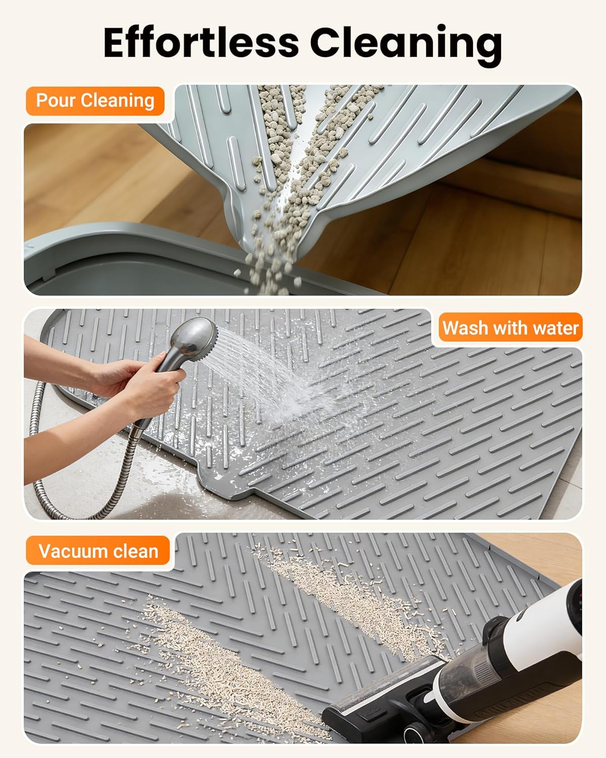 Cat Litter Box Mat, 47" X 37" Extra Large Cat Litter Mat, Silicone Waterproof Litter Trapping Mat for Scatter Control Soft on Kitty Paws Non-Slip Easy to Clean (Gray)