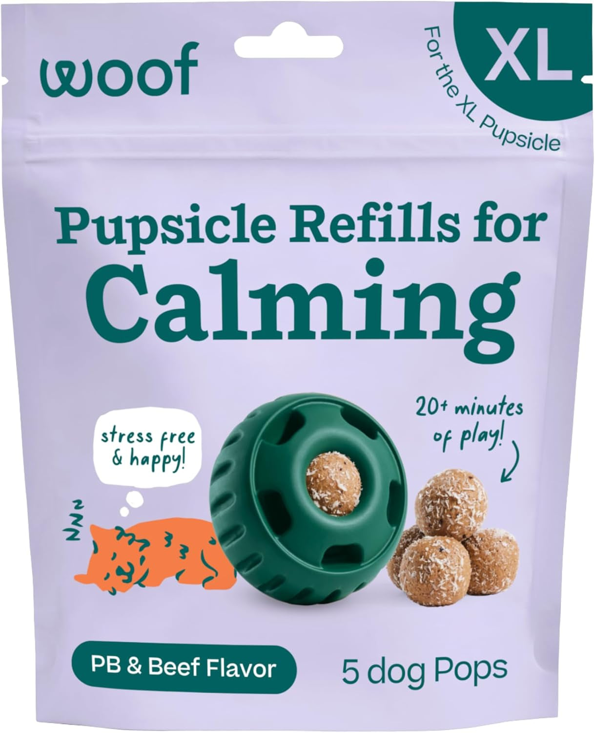 WOOF Pupsicle Refill Pops for Calming - Long-Lasting Refills for the Pupsicle Toy to Promote Calm - Calming Dog Treats - Magnesium for Dogs- XL Pops - 5 Count