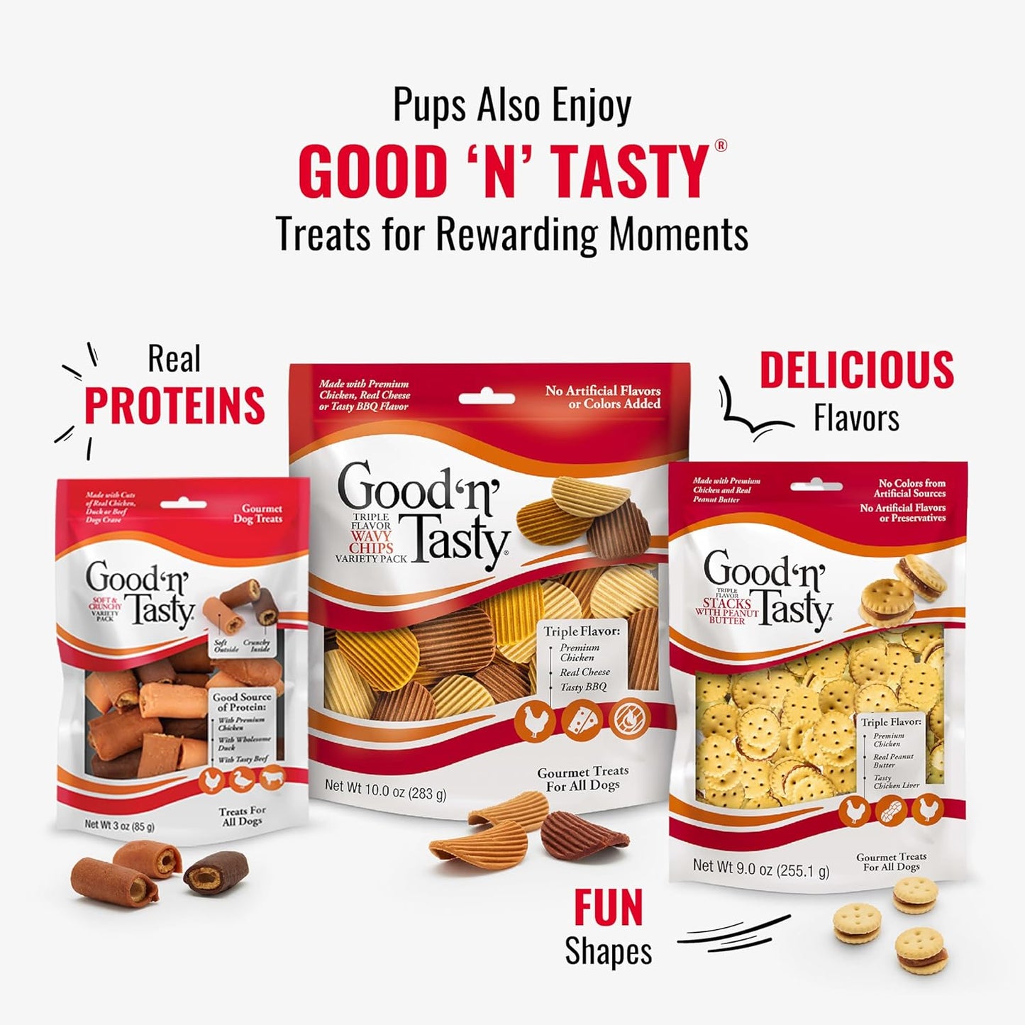 GOOD 'N' FUN Triple Flavor Double Pops Treats for Dogs, Long-Lasting Chews Made with Real Chicken, Beef Hide and Pork Hide, 5.5 Oz