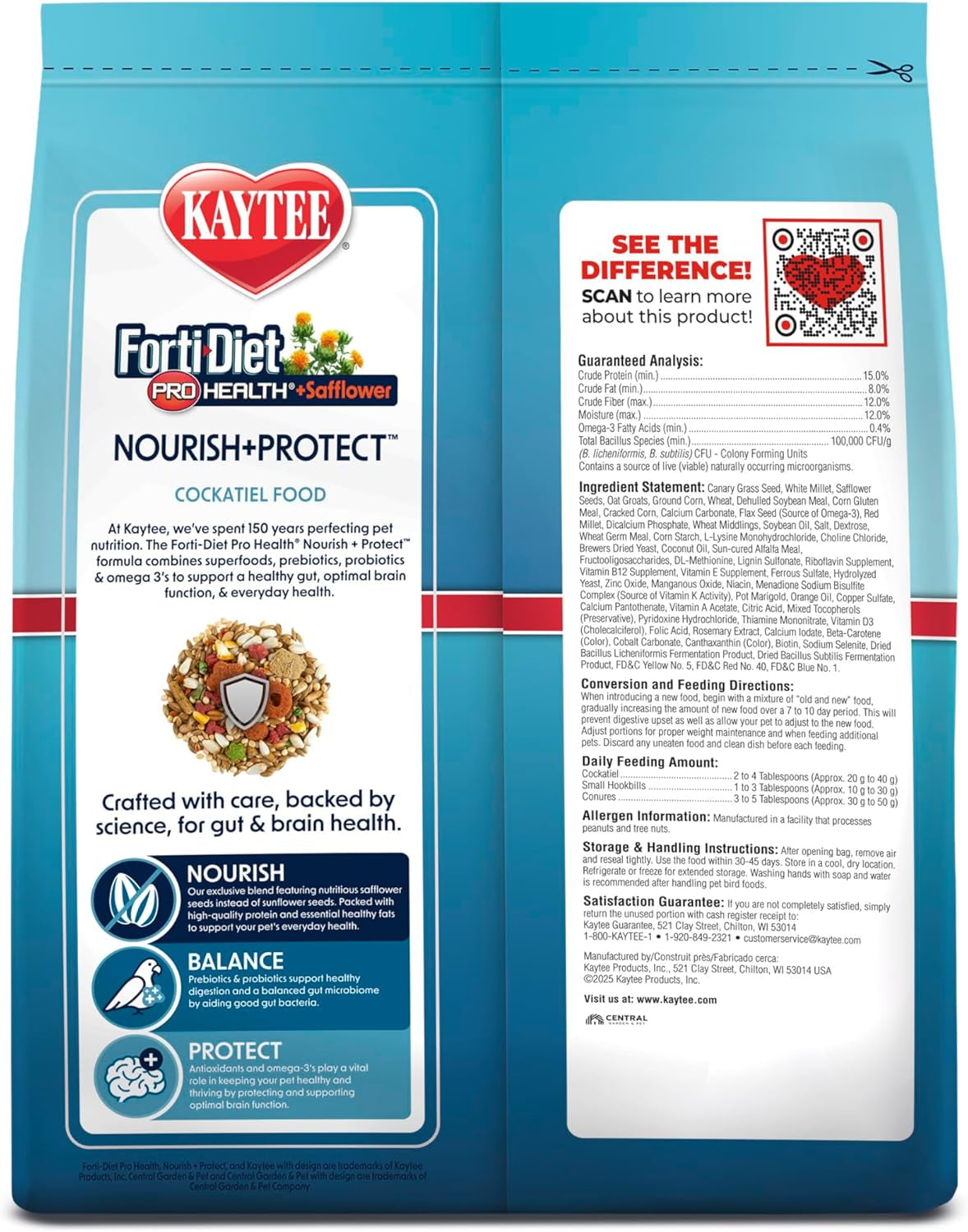 Kaytee Forti-Diet Pro Health+Safflower Nourish+Protect Cockatiel Food