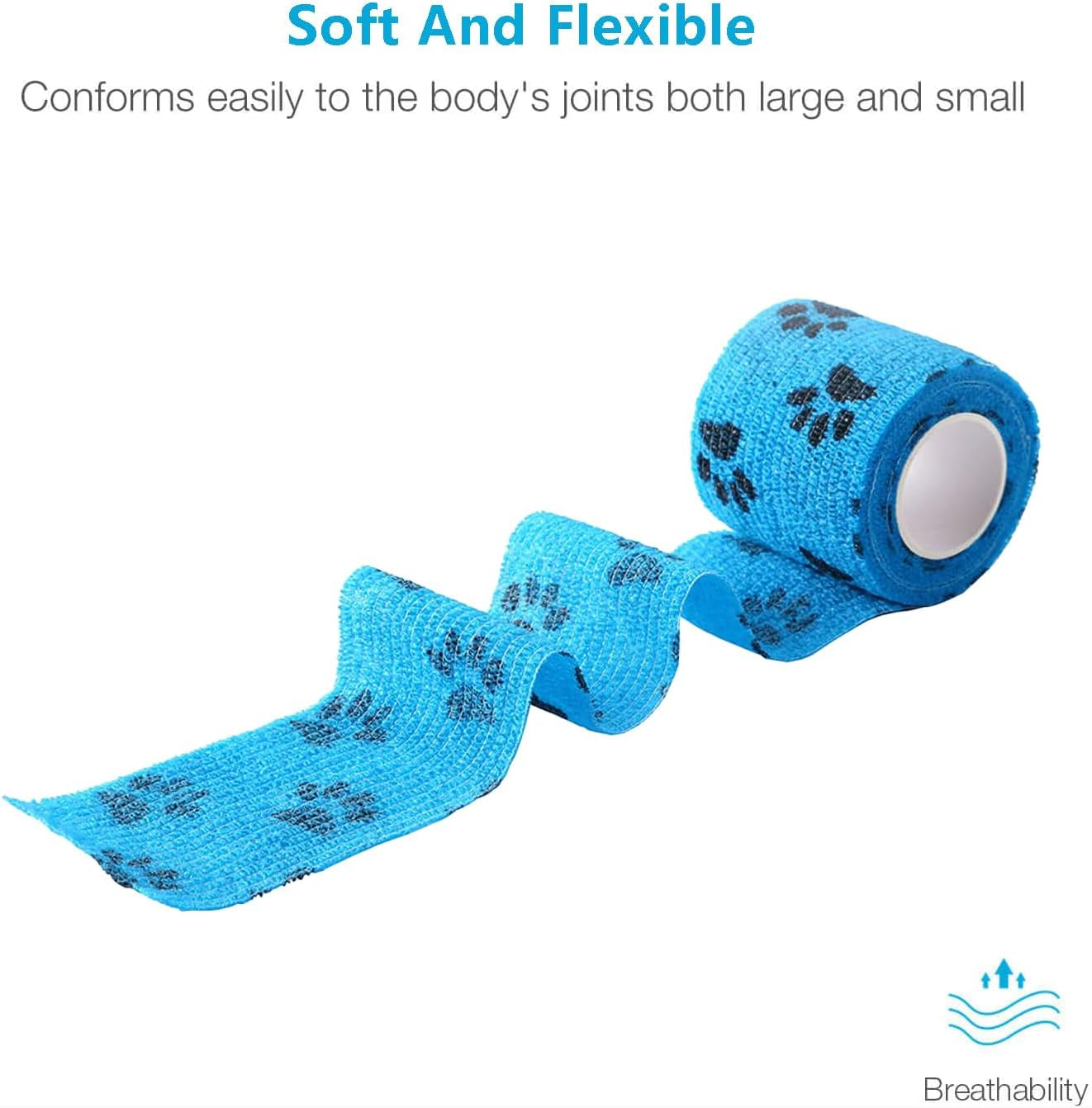 Wepet Pet Wrap, Self-Adhesive, Only Sticks to Itself, Non-Woven Tape for Dog Legs, Paws, Wounds, First Aid Cohesive Gauze for Horse, Cat, Bird, Animal, 6 Rolls, 2 Inch, Pawprints A
