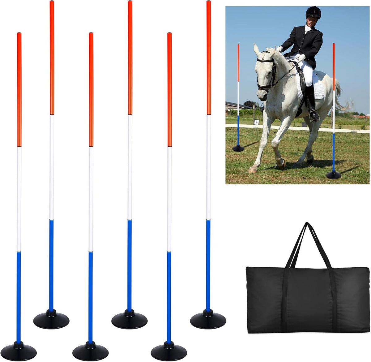 6 Pcs 6FT Pole Bending Poles for Horses 3-Section Adjustable Agility Poles