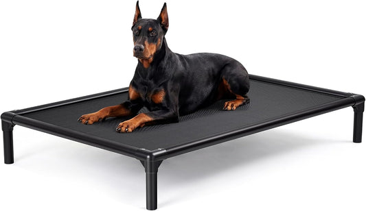 Petizer Chew-Proof Elevated Dog Bed for Large and Giant Breeds up to 250Lbs, Heavy Duty Rust-Proof Extra Large Raised Dog Cot for Indoor/Outdoor/Camping Use, 56" L X 37" W X 9" H, Black