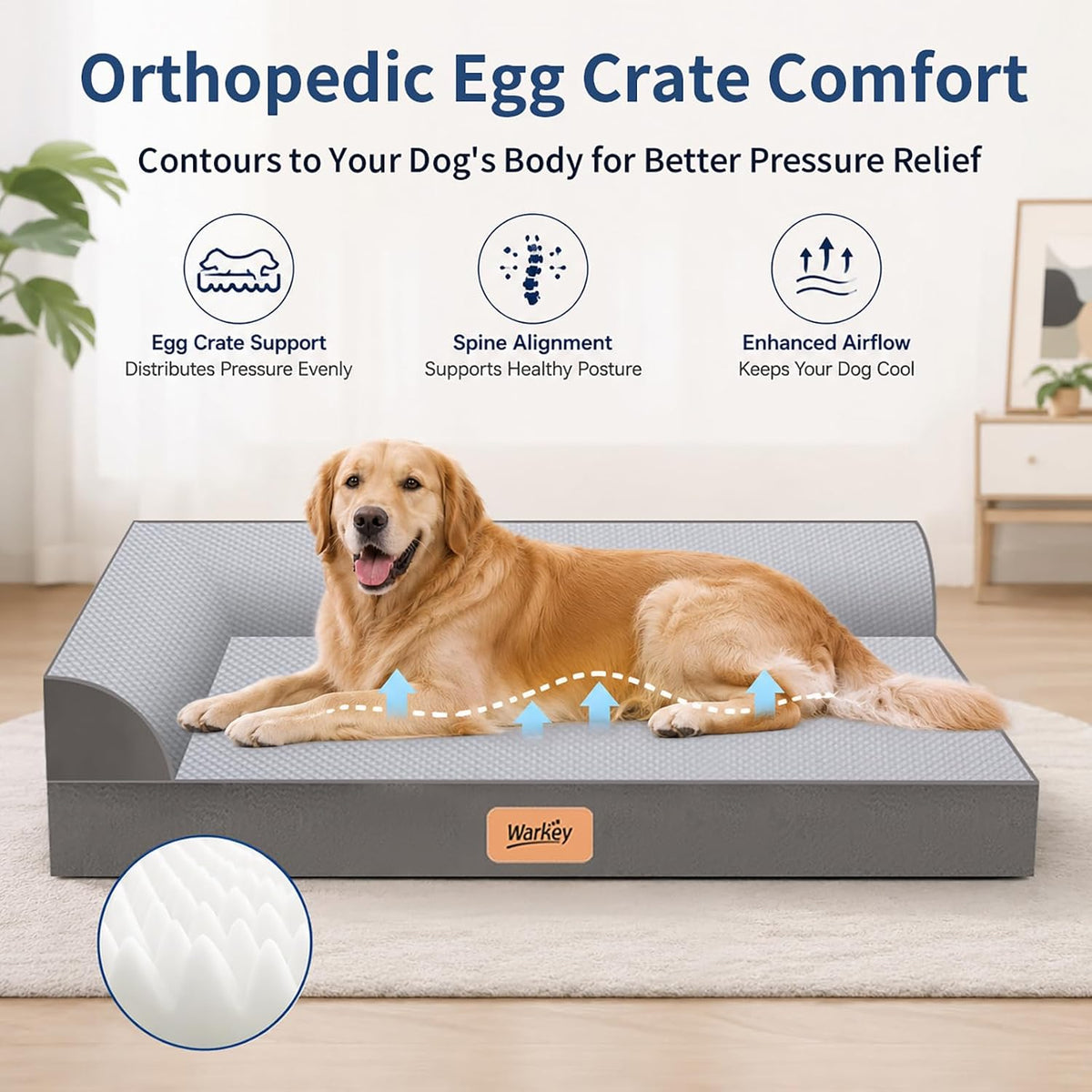 Cooling Orthopedic Dog Bed for Extra Large Dogs, Memory Foam Pet Bed with Removable Washable Cover & Non-Slip Bottom, Comfortable Dog Couch Bed for Golden Retriever, Size: 49.1"*38 * 8.1"